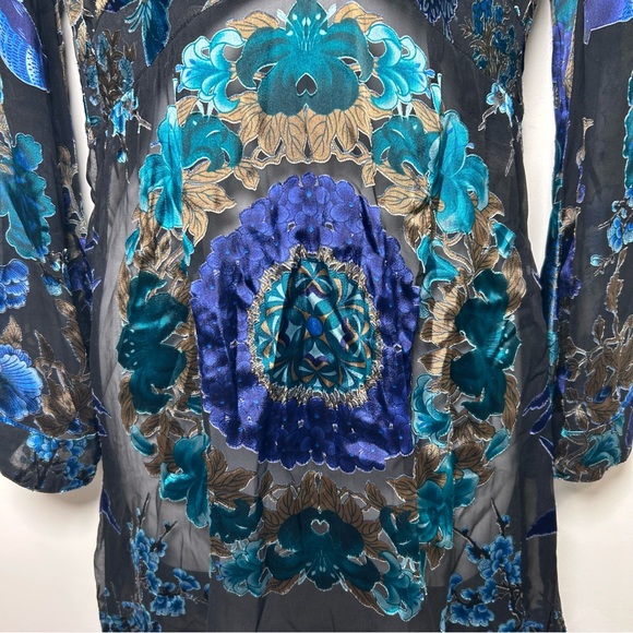 Citron vintage silk blend babydoll top size XS flare sleeves boho 90s Y2K goth - Picture 4 of 11